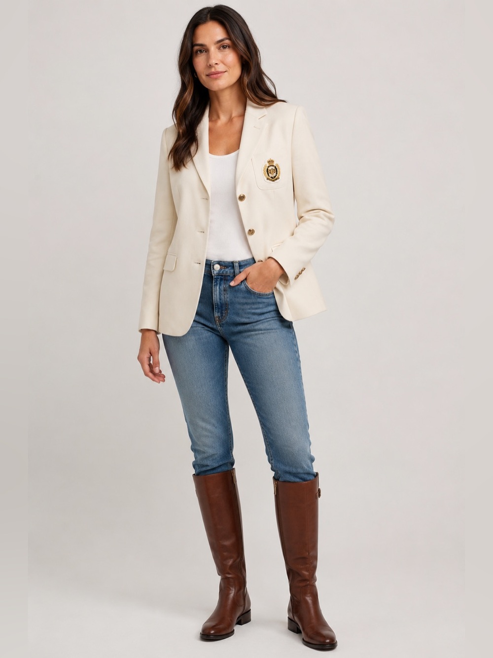 Lauren Ralph Lauren Cream Wool Blazer with Embroidered Crest. Vintage! Size 8P. - Picture 13 of 13